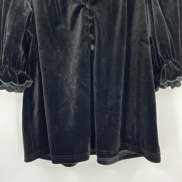 Pomander Place | Black Velvet Selena Blouse Victorian Puff Sleeve Top XXS - Picture 8 of 11